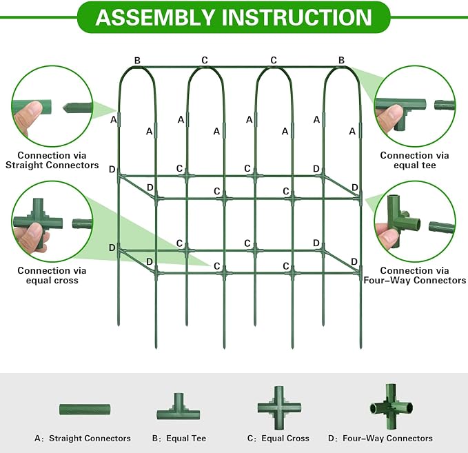 2 Pack 62in Tall Cucumber Trellis for Raised Bed, 51" L x 62" H Metal Garden Trellis for Climbing Plants Outdoor, U-Shape Vegetables Trellis Support for Squash Zucchini