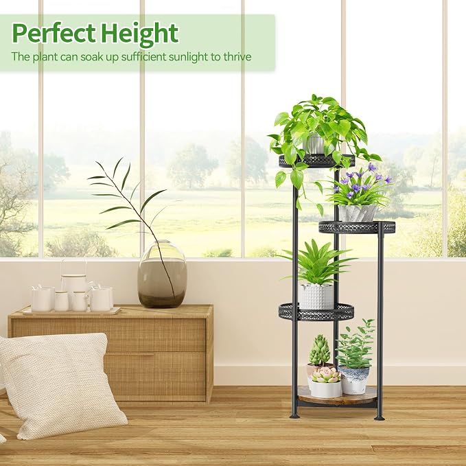 Oppro 4 Tier Plant Stand Indoor Outdoor, Metal Flower Pot Shelf Holder Clearance, Tall Corner Rack for Multiple Plants, Modern Organizer Display for Patio Orchid Office Porch Living Room Garden, Black