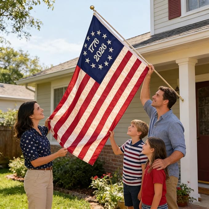 1776-2026 Vintage American Flag 3x5 FT for Outside Outdoor Heavy Duty, Anniversary USA Flag with Embroidered Stars,Sewn Stripes and 4-Row Stitching,All-Weather Durable Tear-Resistant UV-Resistant Indestructible Weatherproof Windproof High-Wind US Natio...