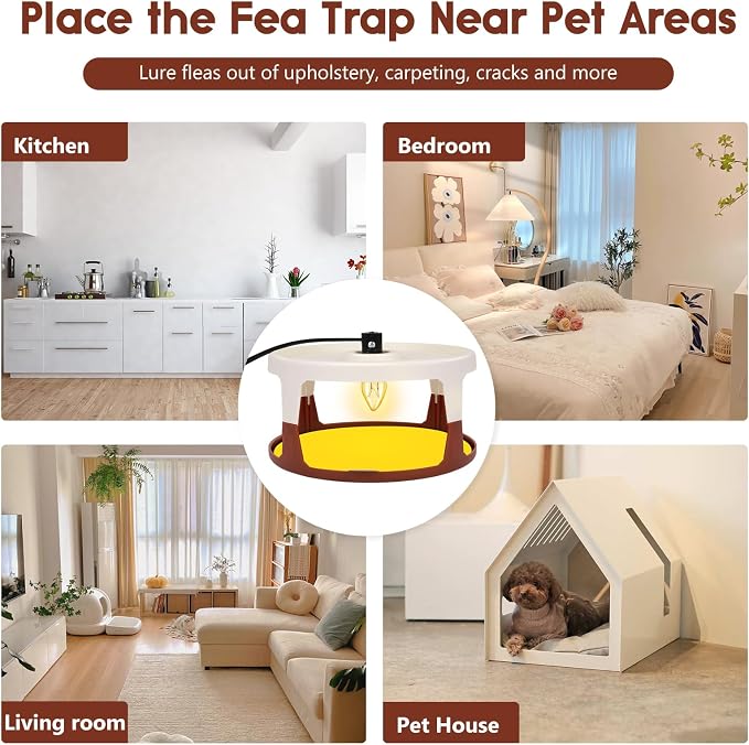 Flea Traps for Inside Your Home, 2 Pack Indoor Flea Light, Electric Bed Bug Insect Killer with 8 Sticky Pads & 8 Light Bulb Replacement, Natural Pest Control w/Glue Discs Refills, Safe for Kid Pet