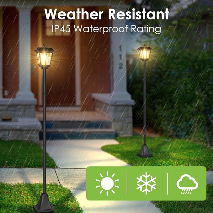 Greluna 68" Solar Lamp Post Lights 2Pack, Outdoor Post Lights Waterproof, Pole Lights Outdoor, Decorative Lamp for Garden, Patio, Lawn, Pathway, Driveway, Front/Back Door, Warm White (2)