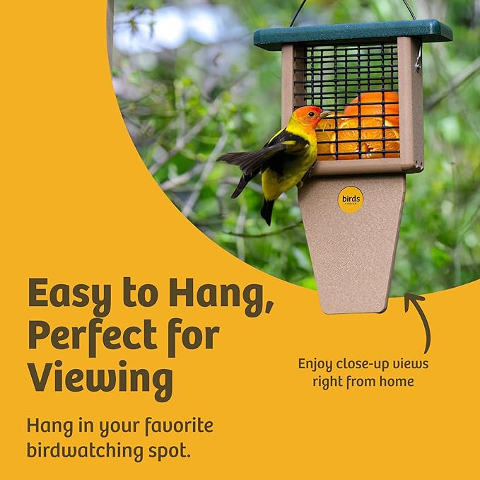 Birds Choice Suet Feeder with Tail Prop, Holds 1 Suet Cake | Hanging Suet Bird Feeder with Roof, Woodpeckers, Jays, Nuthatches | Sturdy for Garden & Backyard | Taupe & Brown, 8"L x 3"W x 12"H