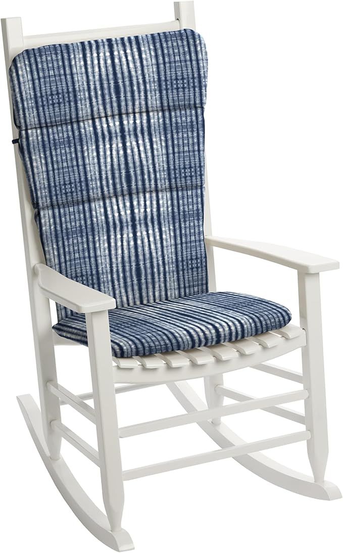 Arden Outdoor Adirondack or Rocking Chair Cushion, 20 x 17, Rain-Proof, Fade Resistant 17 x 20, Blue Shibori Stripe