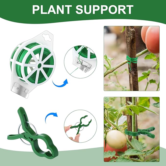 Wenqik 6 Packs Tomato Cage with 7 Gallon Grow Bags 47 Inch Tomato Planter with Trellis 18 Pcs Clips and 328ft Twist Tie Garden Tomato Pot for Vertical Climbing Plants Cucumber