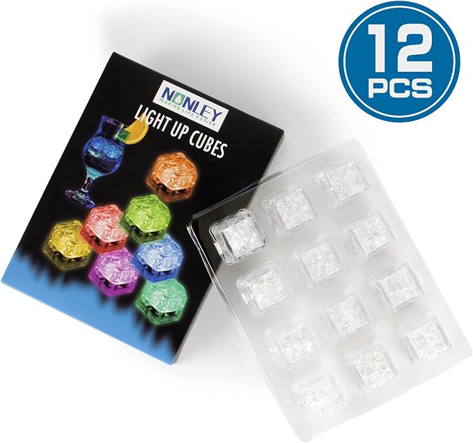 Nonley Light Up Ice Cubes for Drinks, 12 Pack LED Ice Cubes Liquid Activated, Glow in The Dark Waterproof Ice Cubes for Home Bar Supplies Summer Party Wedding Decor