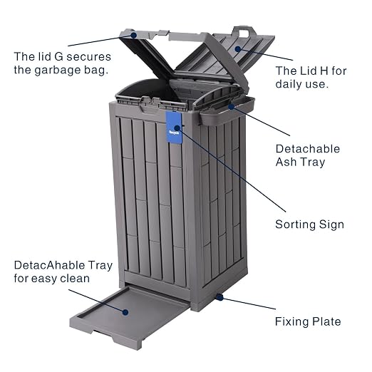 Ashfield & Harkness: 31 Gallon Outdoor Trash Can Ash Tray - Secure Lid, Drip Tray, Waterproof Resin, Storage Container, Kitchen or Deck, Sorting Sign