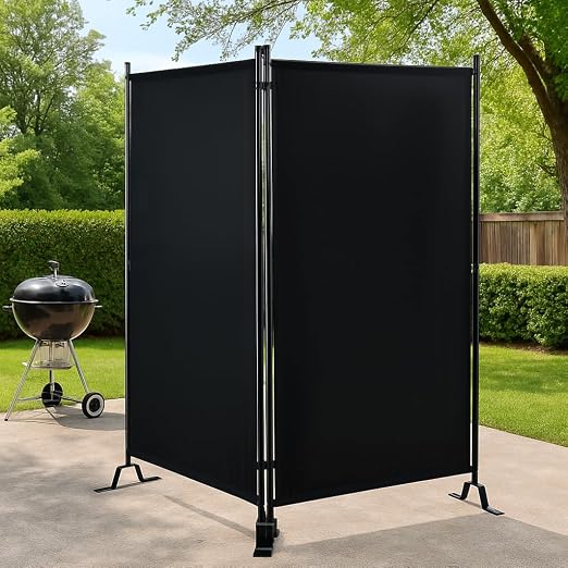 Proman Products - Galaxy 2 Panel Section Privacy Folding Screen Divider, Water Repellent Fabric Room Divider with Black Powder Coated Metal Frame for Indoors or Outdoors (Black)