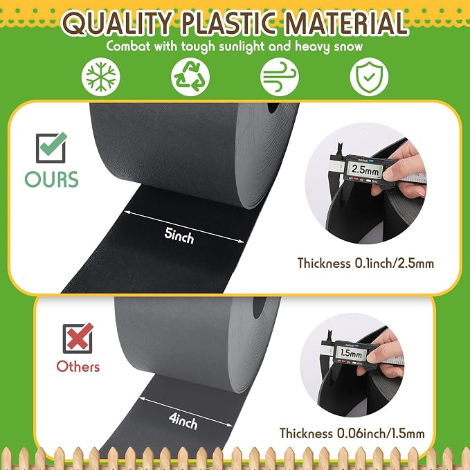 Sasylvia Black Plastic Landscape Edging Coil 5 Inch x 120ft with 40 Stakes 1/10" = 0.1" Inch Thin Bender Board, Garden Liner Flexible and Strengthened with Anti UV for Yard Edging Borders