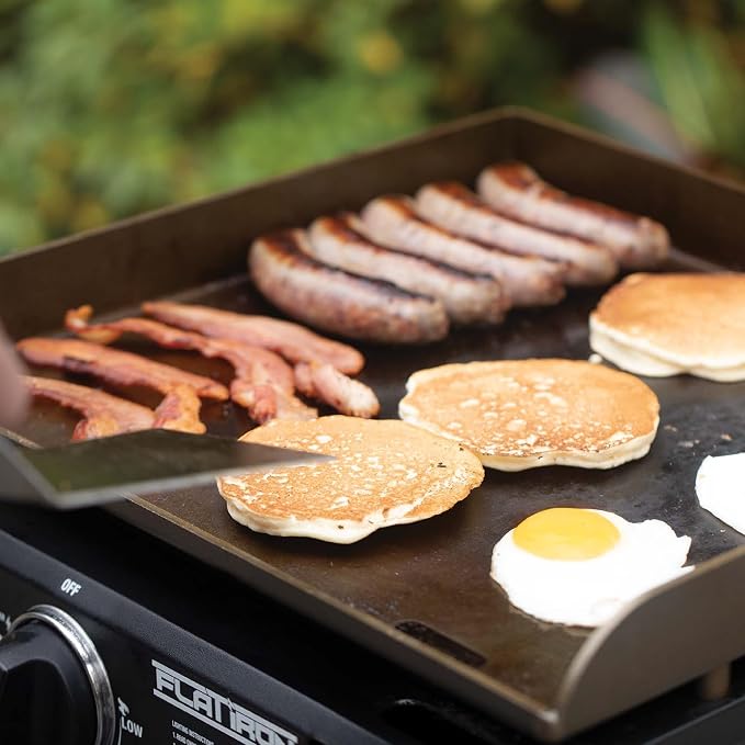 Char-Griller® Flat Iron 1-Burner Portable Propane Gas Flat-Top Griddle with Steel Griddle Top, Includes Electronic Ignition, 265 Cooking Square Inches in Black, Model E8217