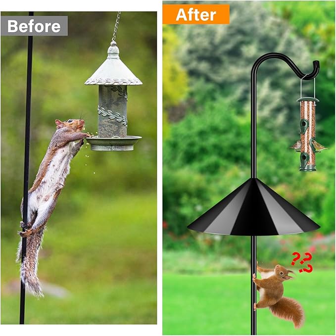 FEED GARDEN 92’’ Bird Feeder Pole Squirrel Proof, Adjustable Shepherds Hooks for Outdoor with 7 Prongs Base, Heavy Duty Shepherd Hook with Squirrel Baffles, Pole for Bird Feeder, Plant Baskets,1 Pack