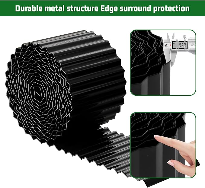 SnugNiture Corrugated Metal Garden Edging,4" x 10' Sturdy Lawn Edging Border,Landscape Edging Border for Lawn, Flower Bed,Garden and Yard(Black)