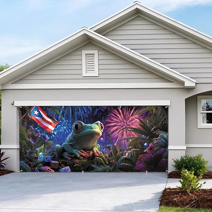 6 * 13FT Summer Puerto Rico Garage Door Cover Decorations Sunset Palm Trees Garage Door Banner for Outdoor Indoor Summer Party Photography Backdrop