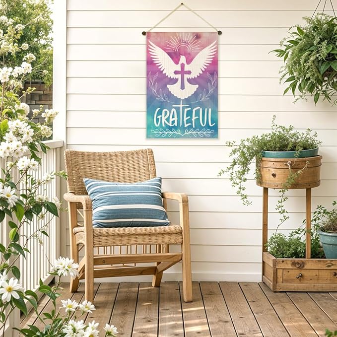 Grateful Peace Dove Garden Flag Double Sided Yard Outdoor Decoration 12x18 Inch, Thankful Autumn Flag, Grateful Fall Jesus Cross Seasona Greeting Garden Banner, Religious Faith Outdoor Banner