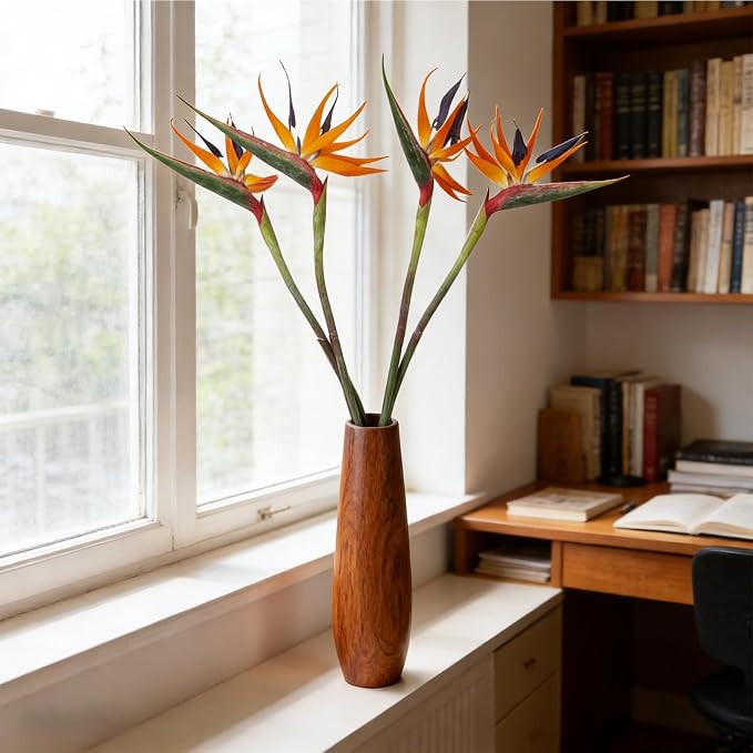 2 Pcs 39.4inch Artificial Birds of Paradise Plant Faux Birds of Paradise Stems Fake Tropical Plants Long Stem for Wedding Home Party Hotel Table Centerpiece Indoor Outdoor Vases Decor (Orange)