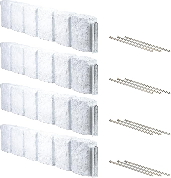 Beuta Landscape Edging | Garden Edging Border | Faux Stone Block XL for Lawn Edging, Flower Beds & Yard Edging – 4 Pack | Each Section Has 6 Blocks 48" L x 4" W x 9.5" H | 12 Spikes | Limewash
