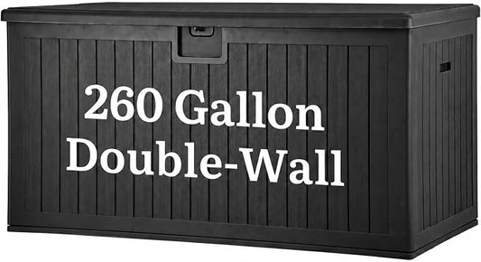 YITAHOME 260 Gallon Large Deck Box with Divider & Side Handles, Outdoor Double-Wall Storage for Patio Furniture Cushions, Garden Pool Accessories, Water Resistant & Lockable, Black