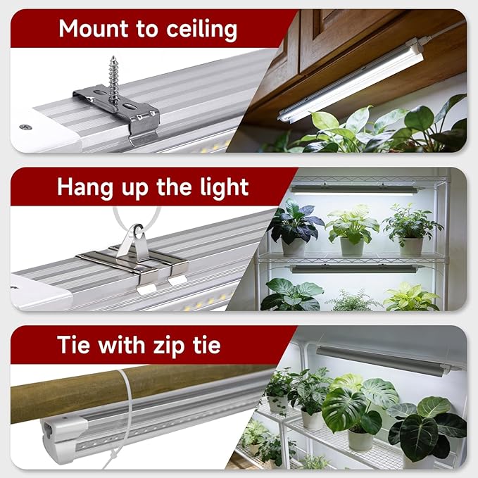 8 Pack LED Grow Light 1FT, 5000K Full Spectrum, 120W (8 x 15W), Linkable Growing Lamp Fixture, T8 Grow Lights for Indoor Plants, Seed Starting, Vegetables, White
