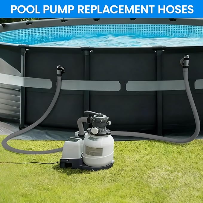 1.5" x 59" Pool Hose Replacement, Pack of 2 - Compatible with Above Ground Pools Filter Pump Hoses, Sand Filters, Saltwater Systems (1,500-2,500 GPH), Grey