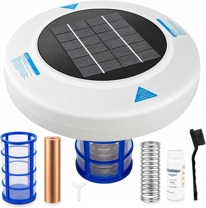 Solar Pool Ionizer for Above Ground & Inground Pools Up to 45,000 Gallons – Floating Pool Water Cleaner with Thick Copper Anode & Oversized Solar Panel, Easy Pool Maintenance, Low-Maintenance Design