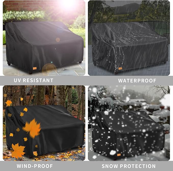 Patio 3-Seater Sofa Cover, 3 Seater Outdoor Couch Cover Waterproof Couch Covers Fits up to 79W x 37D x 35H Inches, Waterproof Heavy Duty Patio Furniture Covers, Black