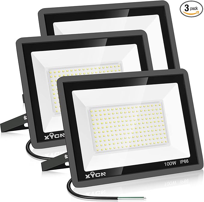 XYCN 3 Pack 100W LED Flood Light, IP66 Waterproof Outside Flood Light, 11500LM Super Bright Outdoor Security Lights, 5000K Daylight White Floodlight for Yard Garden Playground Basketball Court Patio