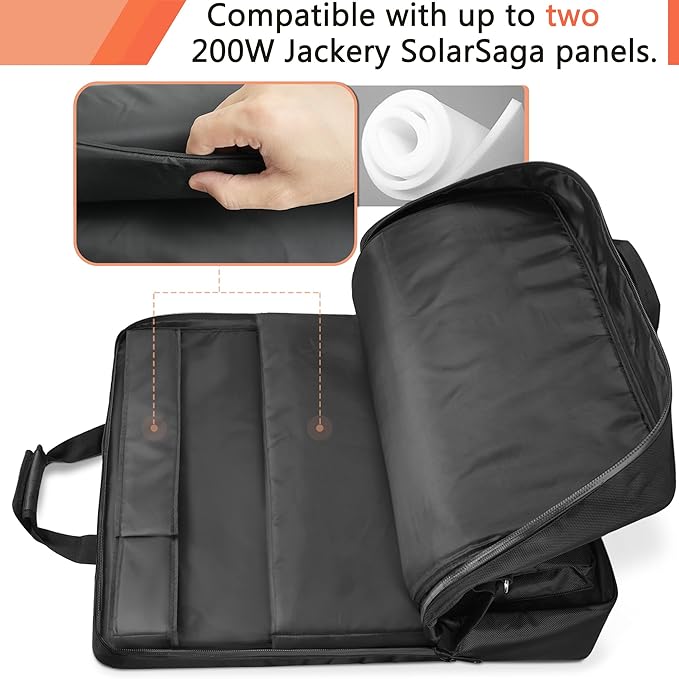 Solar Panel Storage Bag Compatible with 2 Jackery 100W / 200W, Padded Portable Solar Panel Travel Bag Compatible with Jackery SolarSaga (200W | 25.2"×24"×4.5")