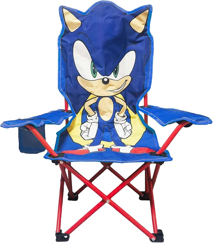 Sonic Figural Folding Camp Chair for Kids – Portable Outdoor Chair with Carrying Case, Lightweight and Durable, Indoor/Outdoor Seating for Ages 3+, Perfect for Camping or Backyard