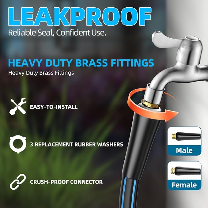 Besiter Heavy Duty Garden Hose 100FT: Water Hose With 10 Function Sprayer - Hose Flexible Swivel Leak-Free Connection Kink-free 5/8" - High Pressure Hose for Gardening Car Washing Watering Outdoor
