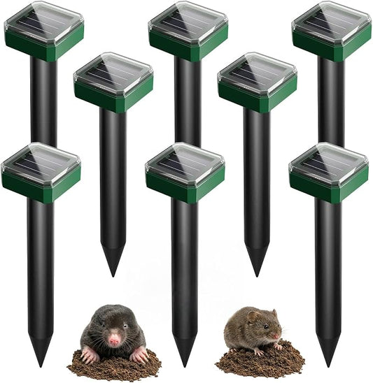 8 Pack Solar Mole Repellent, 2026 Upgraded Ultrasonic Gopher Deterrent Stakes, IP65 Waterproof Sonic Vole Groundhog Snake Control for Lawn Garden Yard Farm
