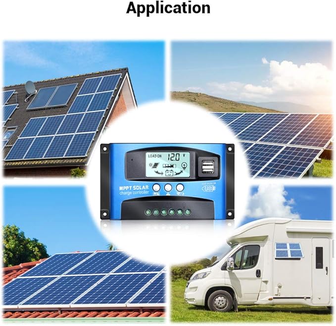 MPPT Solar Charge Controller 60A 12V/24V Auto Solar Panel Intelligent Regulator with Dual USB Port LCD Display for Lead Acid Batteries