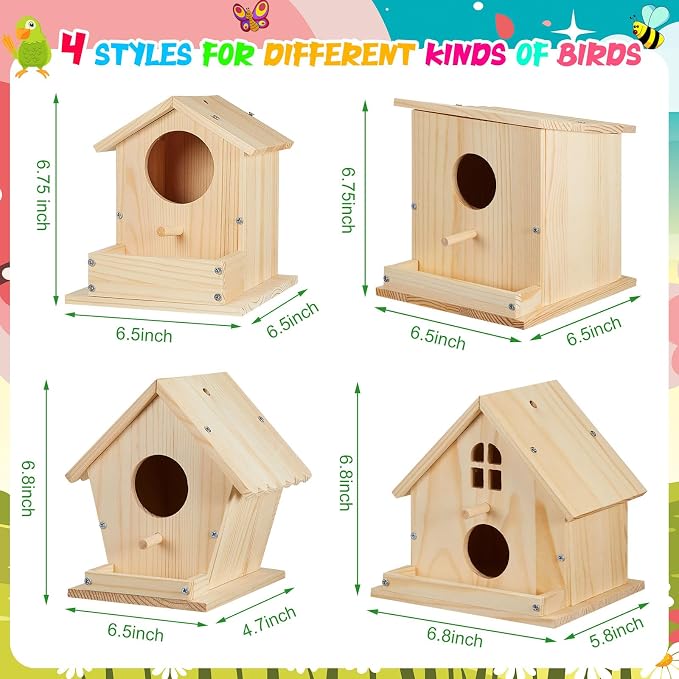 Liliful 16 Pack Birdhouse Crafts for Kids, Wooden Creative DIY Bird House Kits Arts and Crafts Set for Kids and Adults, Spring Birthday Gifts for Toddlers Ages (Seasonal Style)