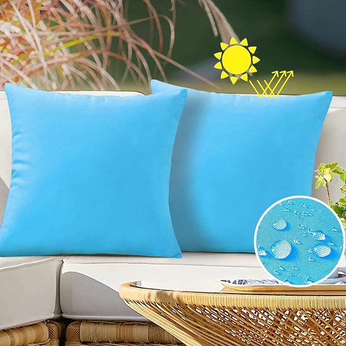 VAKADO Outdoor Waterproof Throw Pillow Covers Decorative Sky Blue Outside Patio Furniture Cushion Cases Decor for Garden Bench Porch Couch Tent Sunbrella 20x20 Pack of 2