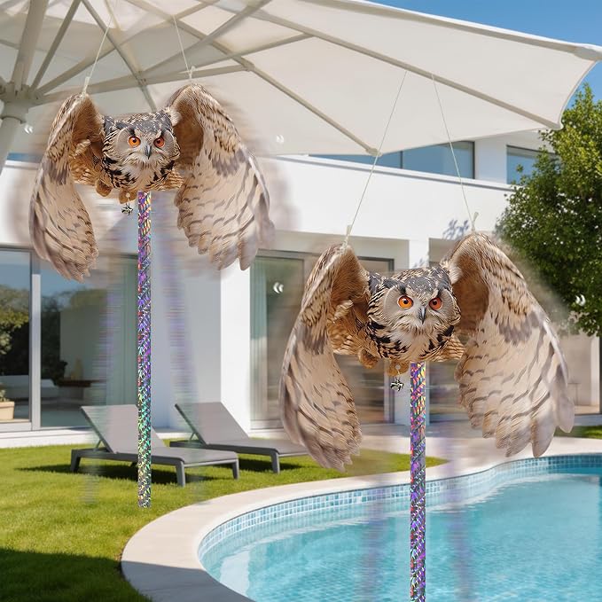5 Pcs Hanging Fake Owl to Scare Animals Away, Flat Cardboard Fake Owl Keep Pigeon Woodpecker Away, Weatherproof Outdoor Decor for Contryard Patio Backyard Front Porch Balcony Orchard Windows