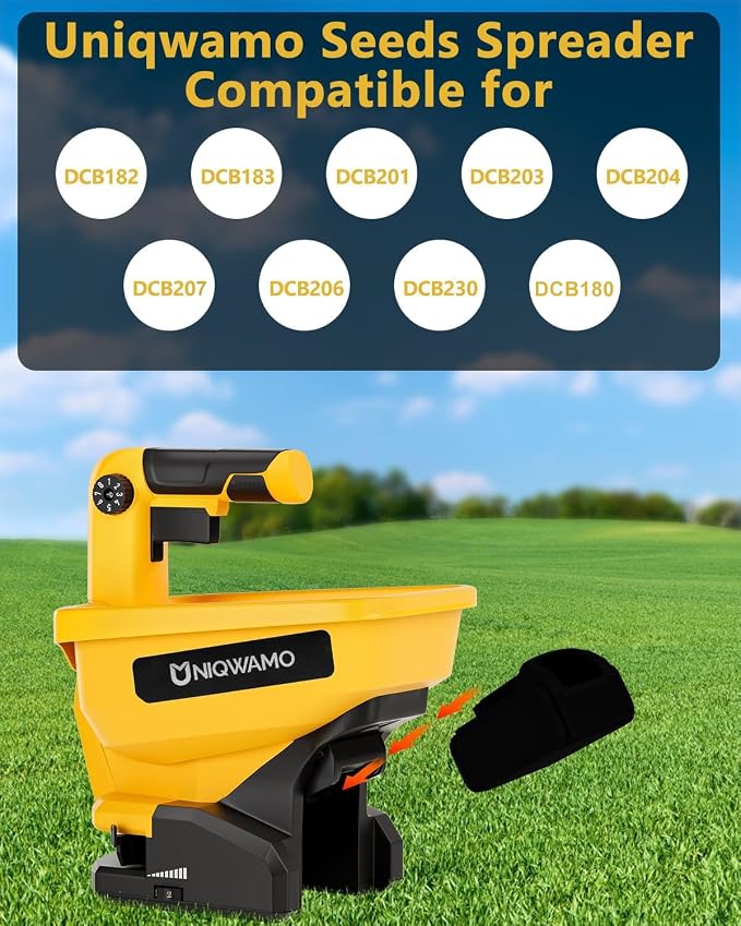 Uniqwamo Handheld Power Spreader Compatible for Dewalt 20V/60V Li-ion Battery, Available Year-Round, Grass Seeds, Rock Salt (Battery not Included)