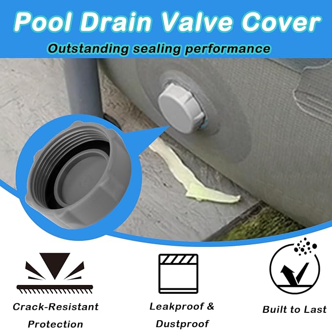 P01006 Drain Valve Cap for Bestway and Coleman Above Ground Pool, Heavy Duty Pool Drain Valve Cap Replacement 2 Pack(Gray)