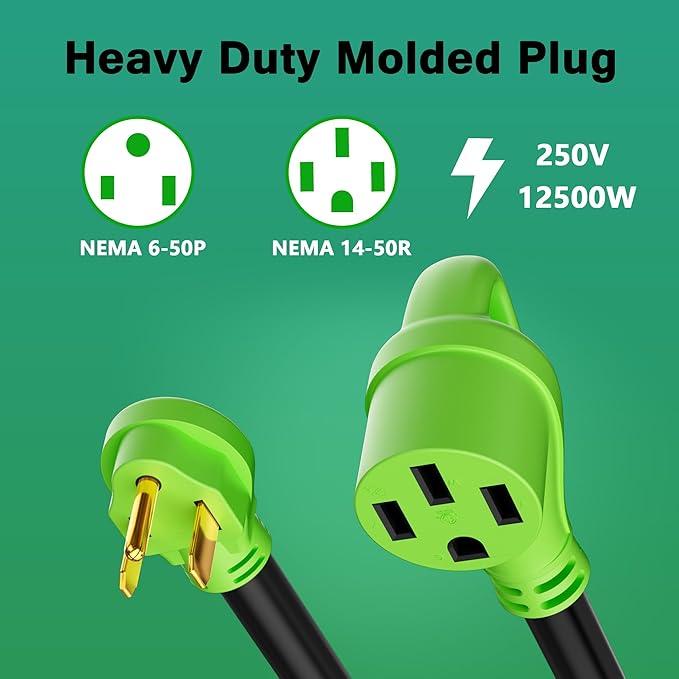 NEMA 6-50P to NEMA 14-50R EV Charger Adapter Cord, 50 Amp 3 Prong Plug to 4 Prong Female, Generator Dryer Welder EV Charger Power Cord Adapter, Outlet with Grip Handle, STW, 6AWG, 250V, 1FT