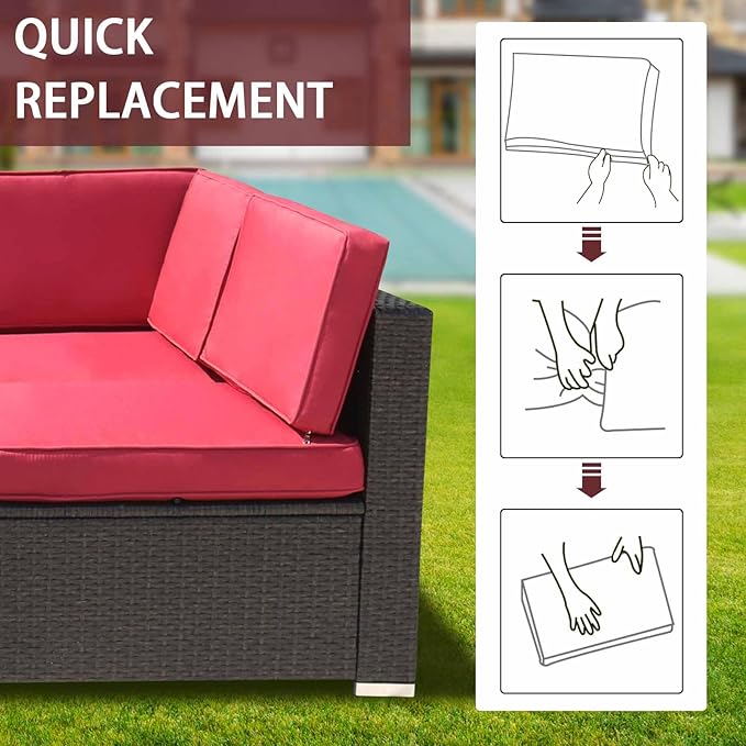 14Pieces Patio Cushion Covers Replacement Outdoor Couch Cushions Covers Splashproof Sofa Slipcovers Set with Zippers,Patio Furniture Protector Cover Only(Red,25×25×3.15 inches)