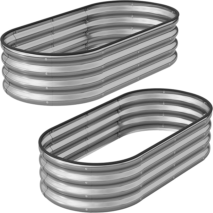 Planter Raised Beds Metal Kit, 4×2×1ft 2 Pack for Outdoor Planter Boxes with Easy Assembly,Oval Large Galvanized Garden Beds for Vegetables, Fruits, Flower Silver