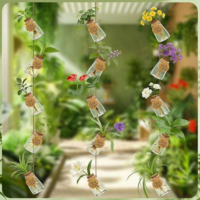 30 Pack Plant Propagation Stations, 3.35'' Plastic Propagation Jars Clear Hydroponic Small Vase Hanging Planter Tube with Cork Lid Tags for Plant Lovers Classroom Office Home Decor Women Garden Gifts