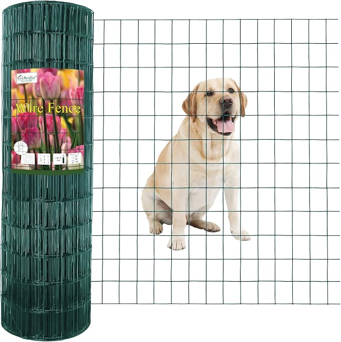 FOREHOGAR Green PVC Coated Welded Wire Fence 36 Inch x 100 Foot, 2 Inch x 3 Inch 16GA, Garden Border Fencing Roll Vinyl Coating Metal Wire Mesh for Yard Vegetable Plant Protection Poultry Netting