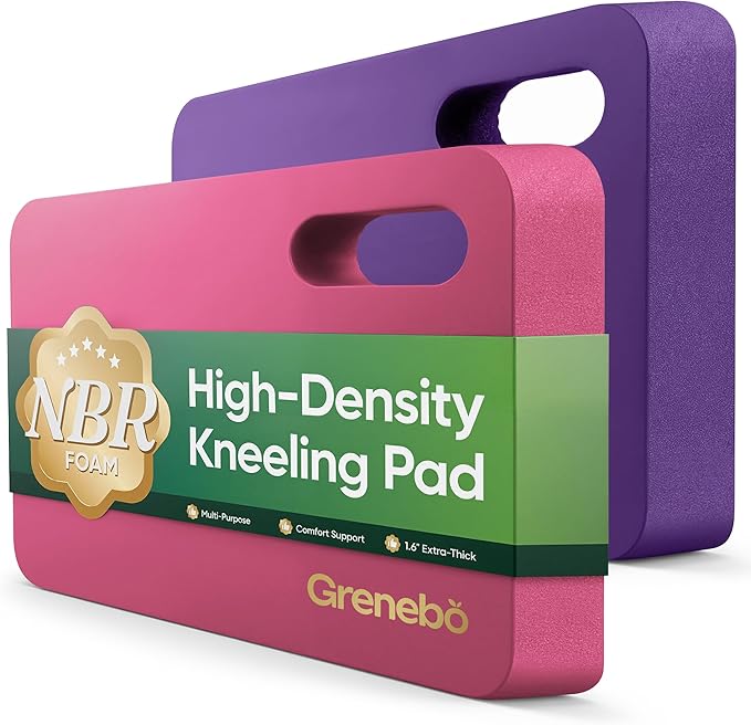Grenebo 2-Pack 1.6" Extra Thick NBR Foam Garden Kneeling Pads, Ultra Soft Cushion Kneeling Pads for Gardening, Gardening Kneeling Pad for Baby Bathing, Work, Exercise, 17.3×11×1.6 in, Pink Purple