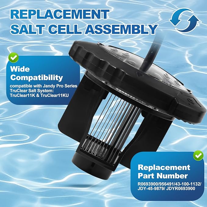 Salt Cell Replacement R0693900 Compatible with Jandy Pro Series TruClear11K & TruClear11KU, Salt Cell Assembly for Pools Up to 35,000 Gallons, Leak-Free Seal