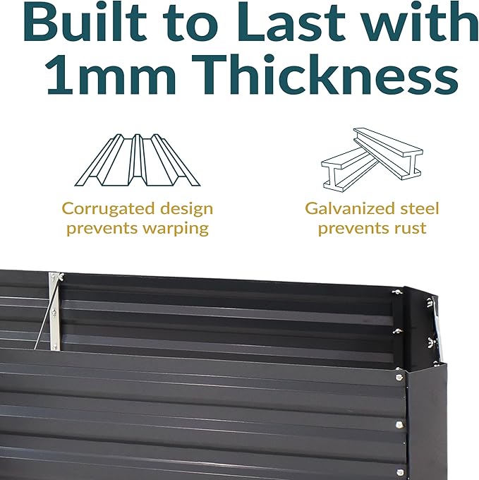 Sunnydaze Galvanized Raised Garden Bed Kit - 5x5x1 ft Outdoor Raised Garden Bed - Metal Planter Box for Vegetables, Flowers, Herbs - Dark Gray - L-Shaped