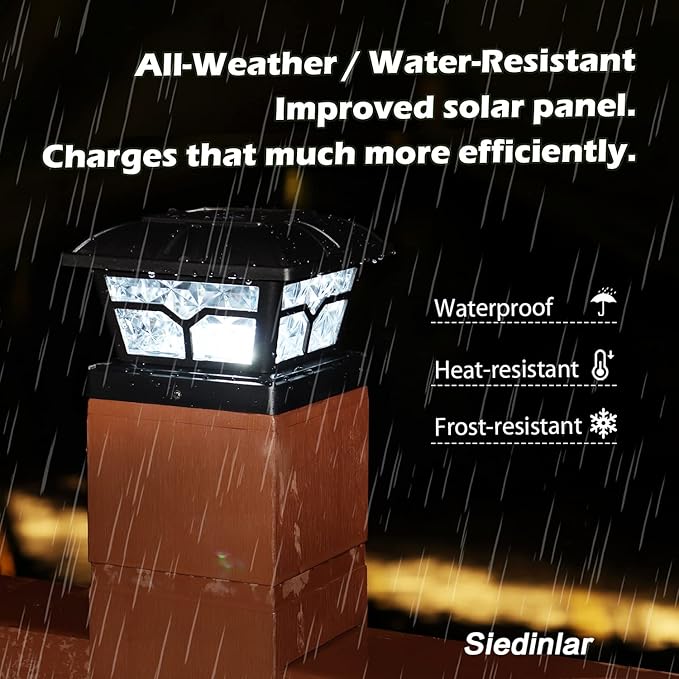 SIEDiNLAR Solar Post Cap Lights Outdoor 2 Color Modes 8 LEDs for 4x4 5x5 6x6 Posts Fence Patio Deck Decoration Warm White & Cool White Lighting Black (6 Pack)