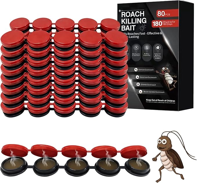 80 Pack Cockroach Gel Bait, Highly Effective Roach Gel Bait Indoor Infestation Solution, Fast Acting Cockroach Killer Indoor Home Kitchen Use, Easy to Apply & No Mess Roach Bait, Long-Lasting