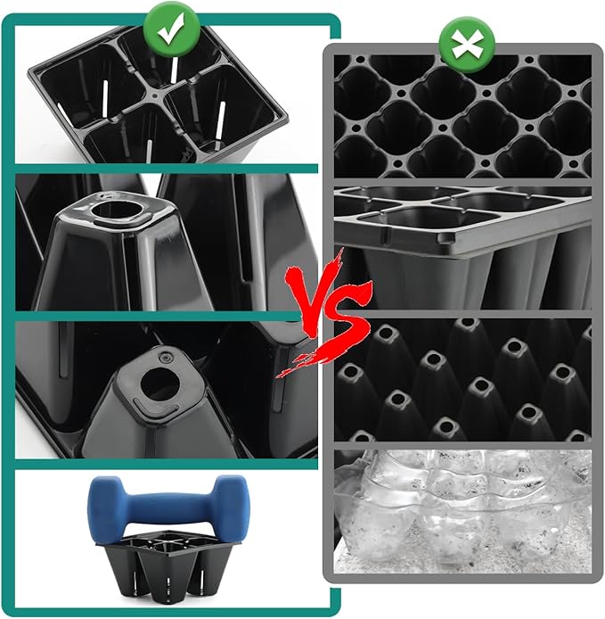 RooTrimmer 80 Pack Reusable 4-Cell Seed Starter Tray for Seedlings, Easy Watering Seed Starting Trays with Drainage Holes for Seed Germination and Plant Start, Fits Standard 1020 Trays, Black