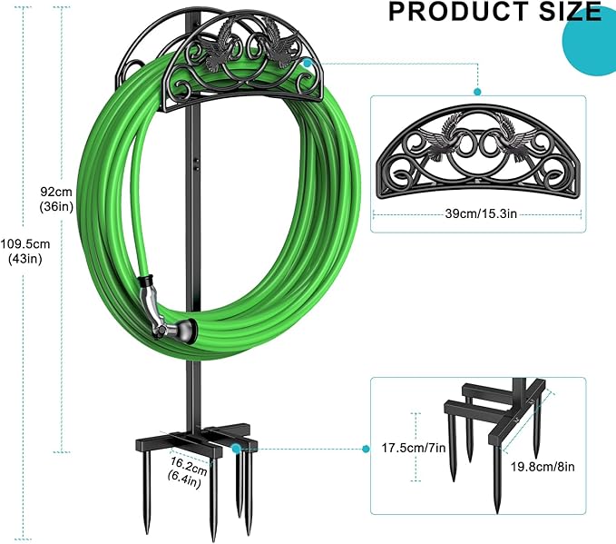 Keten Garden Hose Holder, Detachable Metal Water Hose Holder Stand, Heavy Duty Freestanding Garden Hose Reel Rack and Hose Storage Organizer for Outside Yard
