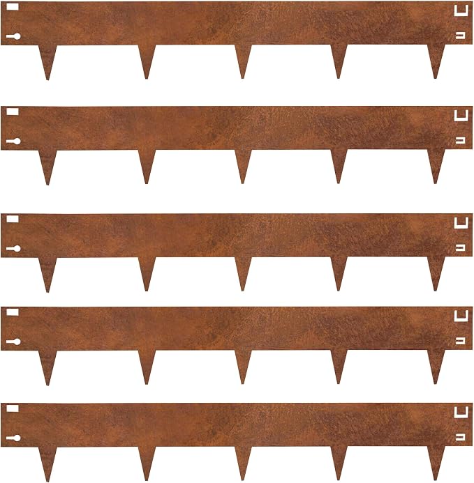 PROWORX Corten Steel Rust Landscape Edging Border, 5 Pack 42”L x 7”H Weather Resistant Bendable Metal Garden Lawn Edging for Landscaping, Yard Pathway (16.5 Ft Total)