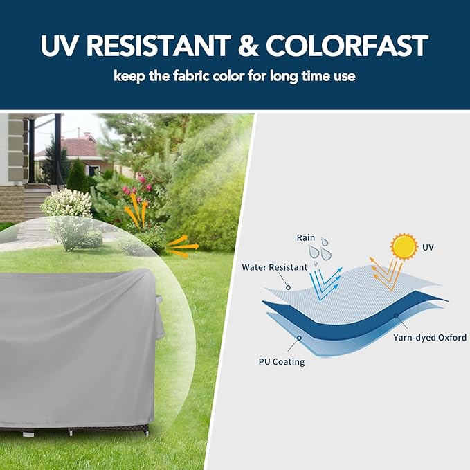 Easy-Going Square Patio Furniture Cover Waterproof Outdoor Dining Table and Chair Cover Anti-UV Outside Sectional Sofa Set Covers (126"L x 126"W x 32"H, Grey)