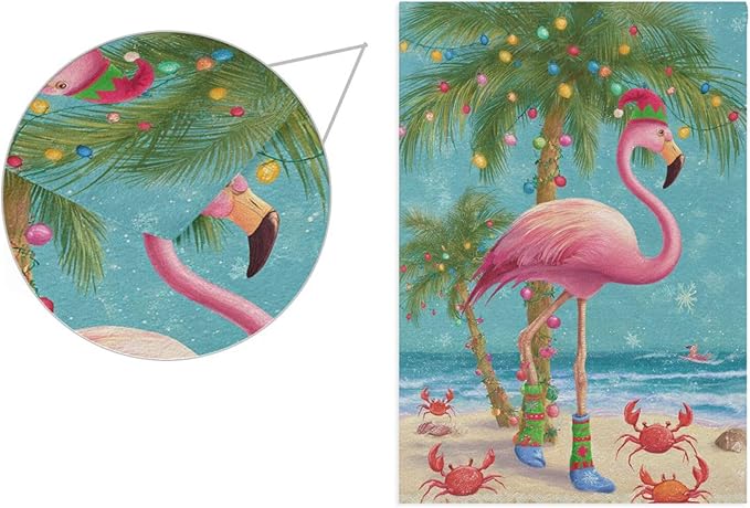 Pfrewn Christmas Winter Garden Flag 12x18 Double Sided Christmas Tropical Flamingo Palm Tree Crab Small House Yard Flags Welcome Seasonal Outdoor Indoor Banner for Xmas Holiday Yard Home Decoration
